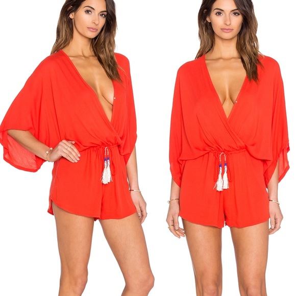 YOUNG FABULOUS & BROKE Shorts Romper Red Tassels